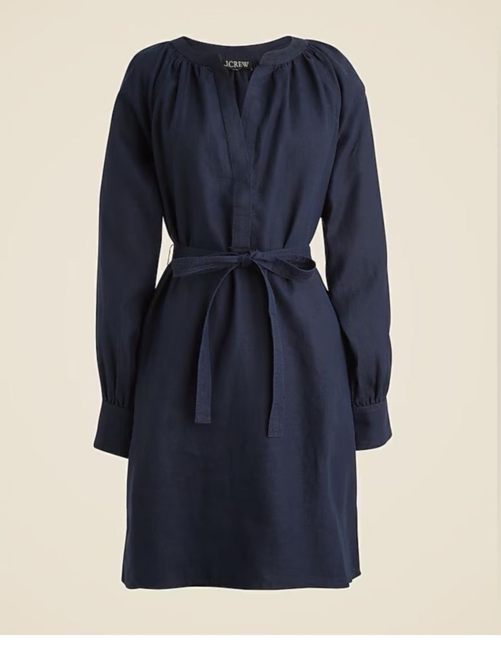 J. Crew Navy Cabana Short Long-Sleeve Belted Dress, XS